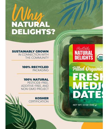 Natural Delights Medjool Dates  Large & Plump USDA Certified Organic Pitted Dates Medjool  Non-GMO Verified  Good Source of Fiber  Naturally Sweet Fruit Snack  Perfect for On-the-Go - Organic Medjool Dates Pitted  12 oz C - Buy Online on GoSupps.com