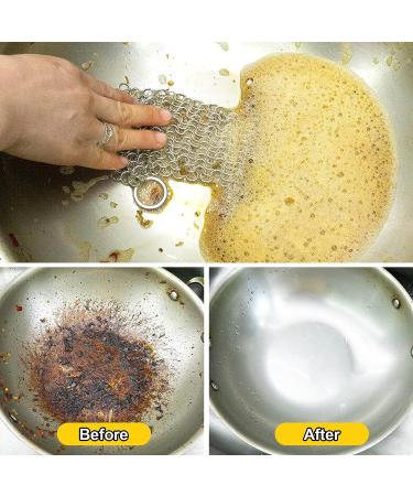 DUIJINYU Stainless Steel Chainmail Scrubber for Cast Iron - 4x4 Inch Skillet Cleaner - Removes Stuck Food Safely - Pre-Seasoned Cookware and Waffle Iron Safe - Ideal for Dutch Ovens and Glassware - Buy Online on GoSupps.com