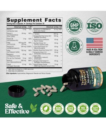 Thyroid Support for Women - Selenium 200 mcg | Astragalus | Zinc & Iodine | L-Tyrosine | Adaptogen Herbs - 21-in-1 Antioxidant & Immune Support - Made in USA - Vegan Non-GMO Lab Tested - 60 Capsules 60 Count (Pack of 1) - Buy Online on GoSupps.com