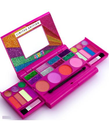 Kids Makeup Palette For Girl  Real Washable Kids Makeup - My First Princess Make Up Set Include 4 Blushes, 8 Eyeshadows, 6 Lip Glosses, 8 Glitter Glaze, Mirror, Brushes, Eyeshadow Wand - Best Gift