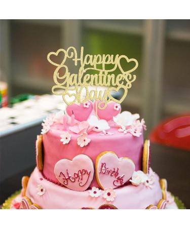 1Pc Happy Valentine's Day Cake Topper Gold Glitter Valentine's Day Cake Topper Decorations for Valentine's Day Theme Wedding Engagement Bridal Shower Birthday Party Cake Decorations Supplies - Buy Online on GoSupps.com