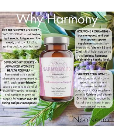 Harmony 50plus Post Menopause Supplement - Supports Bone Health, Hormone Balance & Wellbeing for Women Over 50 - Vegan-Friendly Formula with Sage, Hops, Ginseng, Flaxseed & Rosemary - Buy Online on GoSupps.com