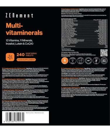 Multivitamins and Minerals 27 Nutrients Including Zinc Vitamins A B C D3 E K | High Absorption Complex Vitamins for Men and Women | 240 Tablets | Zenement - Buy Online on GoSupps.com