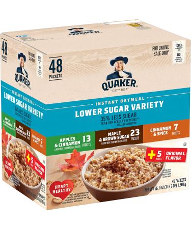 Quaker Instant Oatmeal, Lower Sugar, 4 Flavor Variety Pack, Individual Packets, 48 Count - Buy Online on GoSupps.com