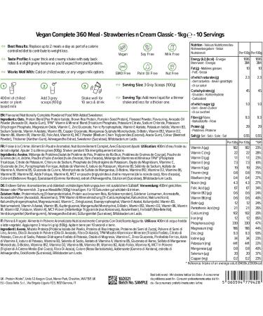 Vegan Complete 360 Meal - Protein Works | Vegan Meal Replacement Shake | 10 Servings | Strawberry & Cream | 1kg - International Shipping Available - Buy Online on GoSupps.com