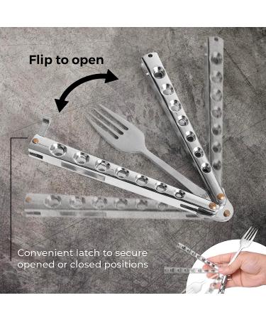 Caliber Gourmet Tactical Butterfly Knife Spoon - Stainless Steel Folding Switchblade for Camping, Hiking, Kitchen BBQ Grill - Fork Utensil - Buy Online on GoSupps.com