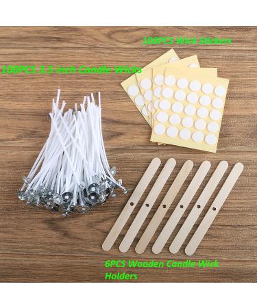 MILIVIXAY 3.5 inch Candle Wick Bundle - 100 Cotton Wicks with Paraffin Wax Coating, 100 Wick Stickers, 6 Wooden Wick Holders - DIY Candle Making Kit - Buy Online on GoSupps.com