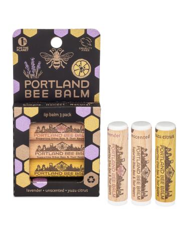 Portland Bee Balm All Natural Handmade Beeswax Based Lip Balm Unscented  Yuzu Citrus and Lavender Assortment 3 Count 3 Count (Pack of 1)