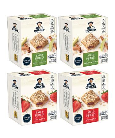 Quaker Baked Squares Soft Baked Bars Strawberry & Apple Cinnamon Variety Pack 5 Count (Pack of 4)