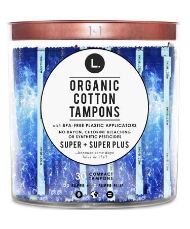 L. Organic Cotton Super and Super Plus Absorbency Compact Tampons 30 Count
