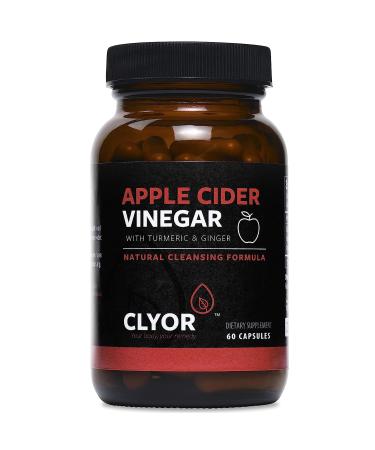 CLYOR Apple Cider Vinegar Pills | Detox & Cleanse with Turmeric & Ginger | Healthy Digestion Professional Strength Organic | 60 500mg ACV Vegan Kosher | Made in The USA