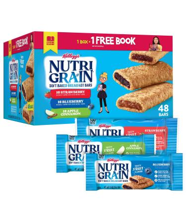 Nutri-Grain Soft Baked Breakfast Bars Variety Pack, Made with Real Fruit and Whole Grains, Kids Snacks, 62.4oz Box (48 Bars) 48 Count (Pack of 1)