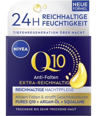 Beiersdorf AG NIVEA Q10 night cream firming facial care with Q10 organic argan oil and squalane facial cream for very dry skin Q10 antiwrinkle extra rich night care 50 ml