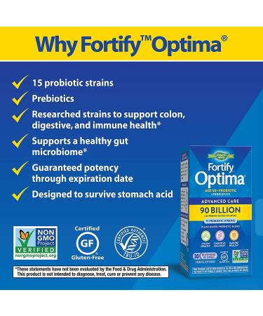 Natureâ€™s Way Fortify Optima 50+ Probiotic - 90 Billion CFU, 15 Strains, Prebiotic, 30 Capsules - Buy Online on GoSupps.com