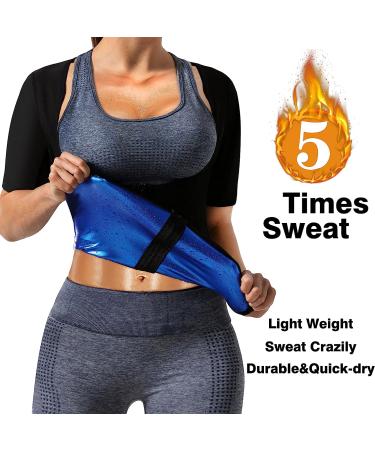 DYUAI Women's Short Sleeve Sauna Sweat Vest XL - Blue Lining, Body Shaper Training Vest for Heat Trapping - Buy Online on GoSupps.com