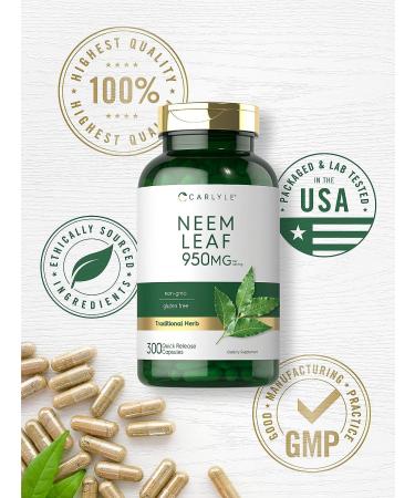 Carlyle Neem Leaf Capsules 950mg - 300 Count | Non-GMO, Gluten Free Traditional Herbal Supplement | Azadirachta Indica - Buy Online on GoSupps.com