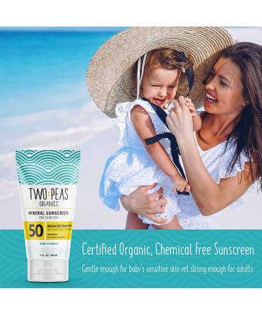 Two Peas Organics All Natural Organic SPF 50 Sunscreen Lotion - Family Friendly - Chemical Free - Waterproof - Unscented - 3oz (Pack of 2) - Buy Online on GoSupps.com