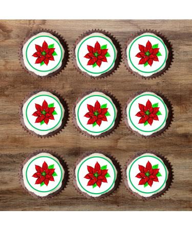 PRECUT Christmas Poinsettia Cupcake Toppers Christmas Edible Poinsettia Cake Decorations Christmas Cake Topper Xmas Cupcake Decoration Poinsettia Cake Decorations (12) - Buy Online on GoSupps.com
