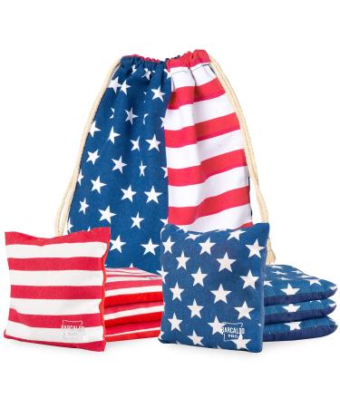 Barcaloo Professional Cornhole Bags Set of 8 Regulation All Weather Double Sided - Sticky/Slick Side Bean Bags for Pro Corn Hole Game Stars & Stripes