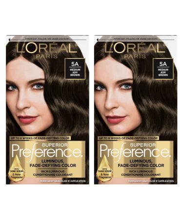 L'Oreal Paris Superior Preference Fade-Defying + Shine Permanent Hair Color 5A Medium Ash Brown Pack of 2 Hair Dye