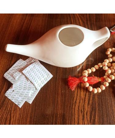 Porcelain Ceramic Neti Pot for Nasal Cleansing - Sinus Relief & Optimal Health | White with Plastic Eye Wash Cup - International Shipping - Buy Online on GoSupps.com