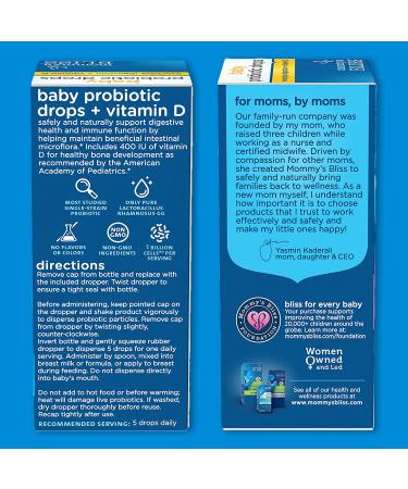 Mommy's Bliss Baby Probiotic Drops + Vitamin D for Gas, Constipation & Colic Relief | Natural & Flavorless | 0.34 Fl Oz - Buy Online on GoSupps.com