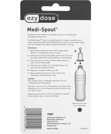 Ezy Dose Medi-Spout | Pill Assist Cap for Easy Swallowing | Fits Most Plastic Water Bottles - Adults | Ideal for Pills, Medicine, Vitamins - Buy Online on GoSupps.com