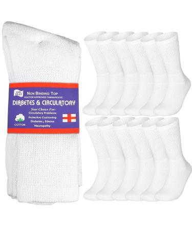 Special Essentials 12 Pairs Men's Cotton Diabetic Crew Socks White 13-15 White X-Large