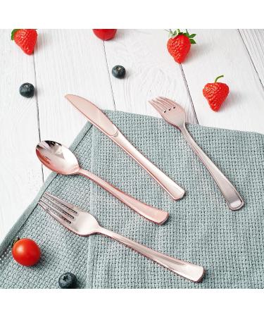 FOCUSLINE 75 Pack Rose Gold Plastic Silverware Disposable Cutlery Set - Heavy Duty Utensils for Catering, Parties, Weddings - Buy Online on GoSupps.com