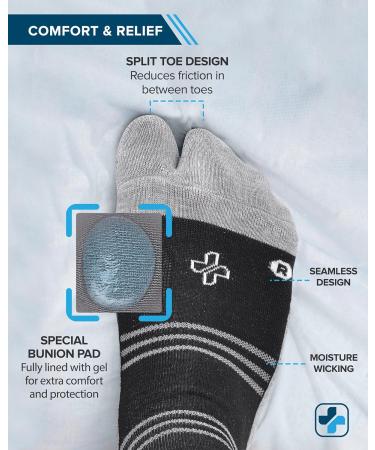 Doctor's Select Bunion Relief Socks - Compression Corrector for Men & Women | 2 Pairs in Black & Gray - Buy Online on GoSupps.com