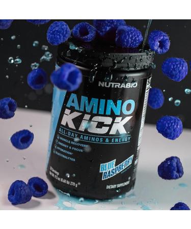 NutraBio Amino Kick - Energy Amino Acid Formula with BCAAs & Electrolytes | Natural Caffeine | Blue Raspberry - 30 Servings - Buy Online on GoSupps.com