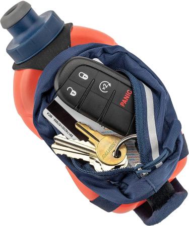 Nspire Handheld 12oz Flask with Storage Pocket - Grip-Free for Running, Hiking, Walking | True Navy/Tigerlily - Buy Online on GoSupps.com