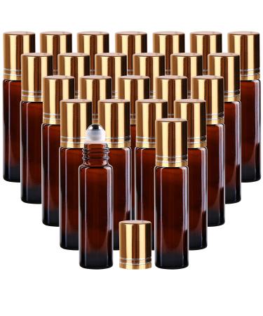 Inice Roller Bottles,24 Pack Roll On Bottles for Aromatherapy Essential Oils Amber Glass 10ml Refillable Container with Accessories Labels Opener Funnels Roller Ball