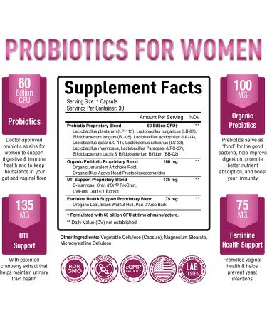 PURELY OPTIMAL Premium Probiotics for Women - 60 Billion CFU  30 Capsules - Buy Online on GoSupps.com
