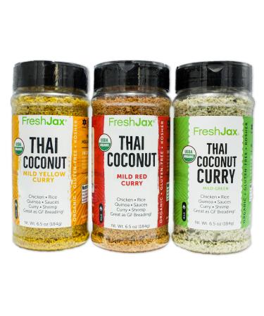FreshJax Gourmet Thai Coconut Curry Yellow, Red and Green Large 6.5 oz (3 Pack) Red, Yellow, Green Curry 6.5 Ounce (Pack of 3)