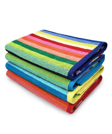 Ben Kaufman Colored Classic Multi-Color Stripe Beach & Pool Towel - Large Cotton Towel - Soft & Absorbant - Assorted Colors - 30" x 60" - 4 Pack