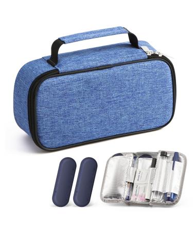 Gelozid Insulin Cooler Travel Case with 2 Ice Pack Insulated Diabetic Medication Organizer Carrying Bag with Extra Pouch for Insulin Pen and Other Diabetic Supplies Blood Glucose Monitors Blue