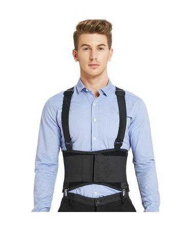 NeoTech Care Lumbar Brace with Removable Pants Clips & Detachable Suspenders - Back Support Belt - Adjustable & Breathable - Shoulder Holsters - Black (Size L) - Buy Online on GoSupps.com