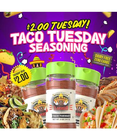FlavorGod Taco Tuesday Seasoning - Zero Calories, Low Sodium, Carbs & Sugar - Gluten Free, No MSG, Paleo, Vegan, Dairy Free, Keto, Kosher - 5oz (1 Pack) - Buy Online on GoSupps.com