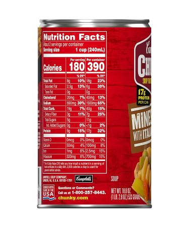 Campbell's Chunky Minestrone with Italian Sausage Soup - 18.8 oz Can - Buy Online on GoSupps.com