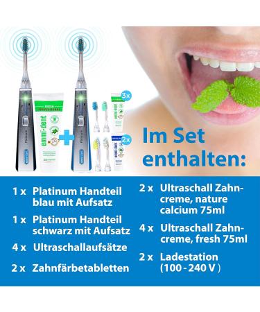 Emmi-Dent Ultrasound Toothbrush Platinum Blue - Gentle Care for Sensitive Teeth & Gums | Perfect Electric Toothbrush for Family & Kids - Buy Online on GoSupps.com