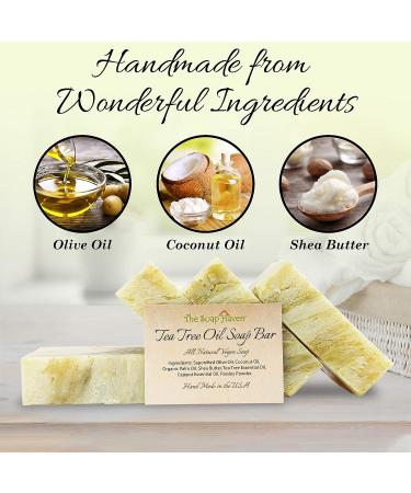 Tea Tree Oil Soap Bars - Handmade in USA, 4 Natural Bars for Face, Body, Hand & Foot Wash - Fights Acne, Itch & Body Odor - Non-GMO Ingredients - Buy Online on GoSupps.com