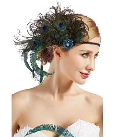 BABEYOND Women's 1920s Headband Peacock Feather 20s Style Flapper Hairband Inspired by Great Gatsby Ladies Costume Accessories Peacock