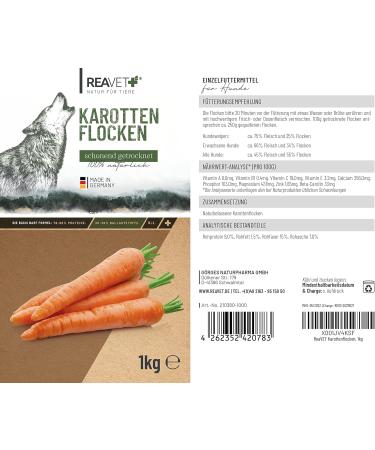 ReaVET Carrot Flakes Dog 1kg Carrot Flakes Dogs Vegetable Flakes Dogs Grain-Free Vegetable Flakes Dogs Barf Barf Dog addi - Buy Online on GoSupps.com