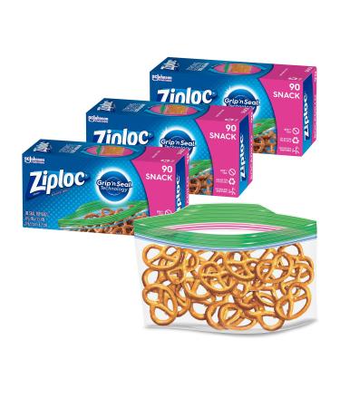 Ziploc Snack Bags for On the Go Freshness, Grip 'n Seal Technology for Easier Grip, Open, and Close, 90 Count, Pack of 3 (270 Total Bags) 90 Count (Pack of 3)