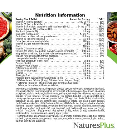 NaturesPlus Source of Life Prenatal Multi - Plant Based One a Day Multivitamin with Iron, Folate, Probiotics - Vegetarian Gluten Free - 90 Tablets - Buy Online on GoSupps.com