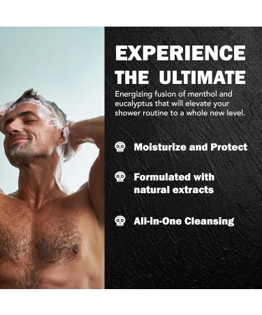 All Natural Men's Body Wash with Menthol & Eucalyptus - 32 Fl Oz | Vegan Sulfate Free & Cruelty Free 3-In-1 Scrub & Liquid Soap - Buy Online on GoSupps.com