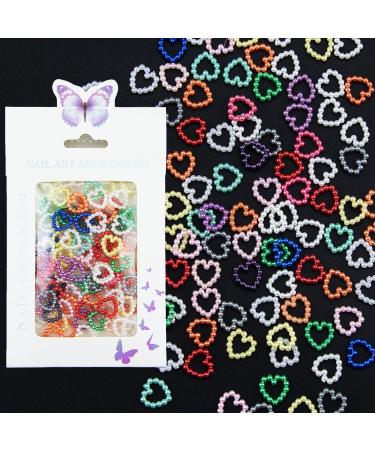 100Pcs Colorful Hollow Heart Nail Charms Acrylic Heart Pearls Nail Beads Charms ABS Pearls 3D Nail Charms for Manicure DIY Crafts Jewelry Accessories S1-hollow mix