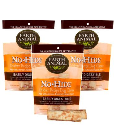 Earth Animal No-Hide Flavorful Small Natural Rawhide Alternative Dog Chews Chicken 2 Count (Pack of 3)