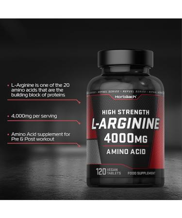L-Arginine 4000mg Supplement | 120 Vegan Tablets | Amino Acid for Keto Diet | Horbaach - Buy Online on GoSupps.com
